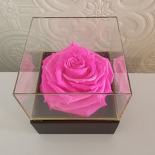 Load image into Gallery viewer, Preserved Platinum Grande Rose Bloom in Square Acrylic Display Box

